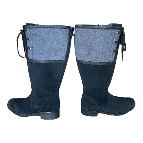 Clarks | Black Suede & Gray Wool Merrian Noble Lace Up Side Zio Riding Boot 7.5 - Picture 4 of 9